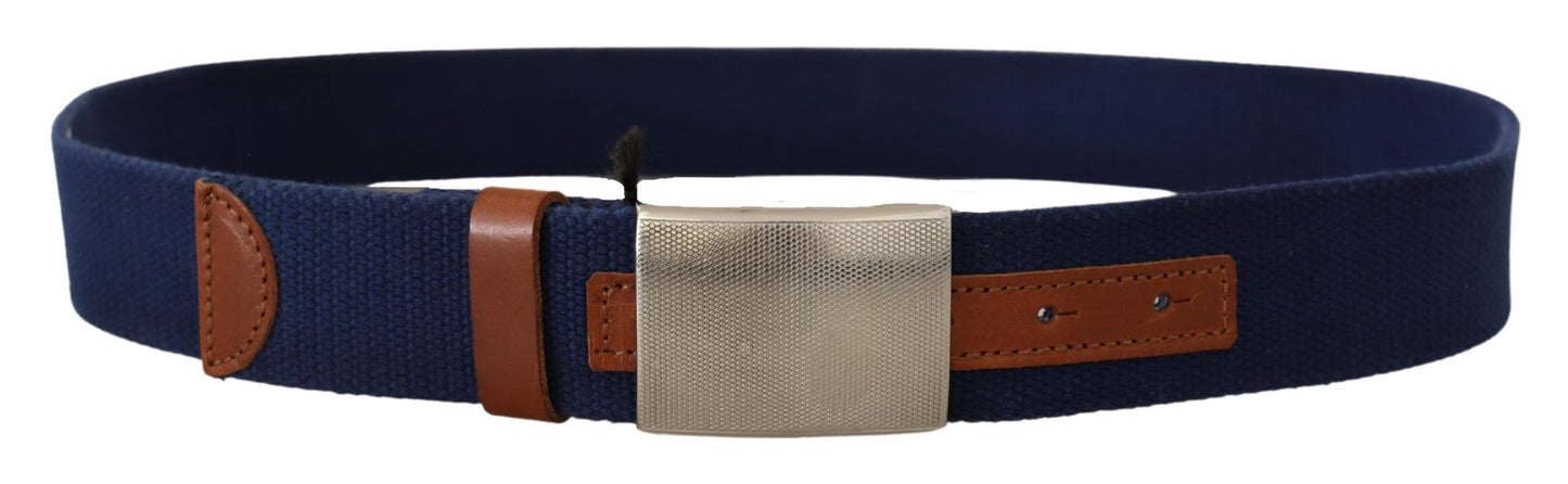 Elegant Blue Cotton-Leather Men's Belt