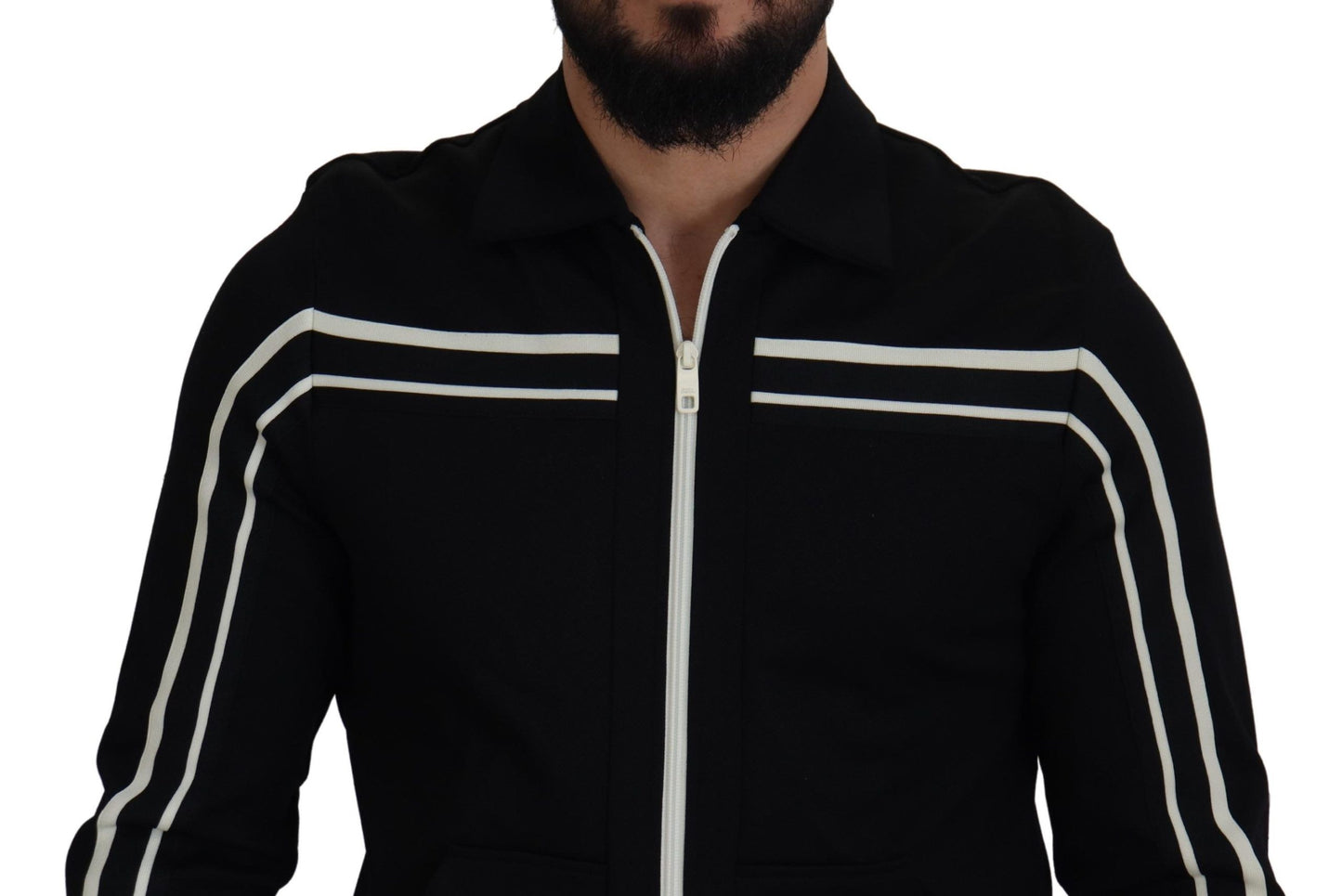 Elegant Full Zip Black and White Sweater