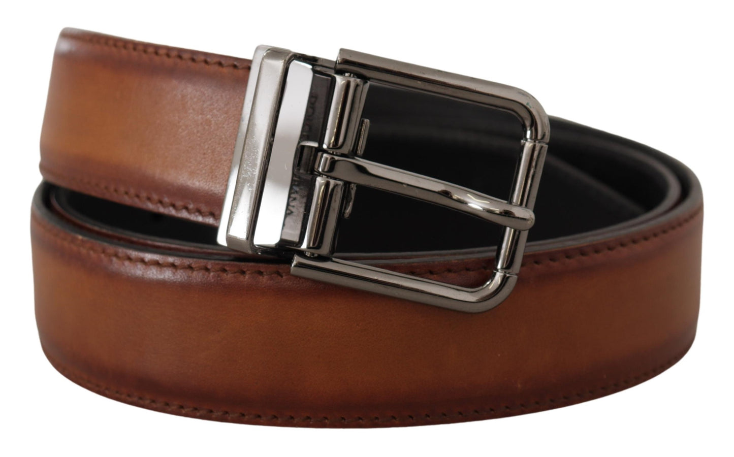 Elegant Leather Belt with Silver Tone Buckle