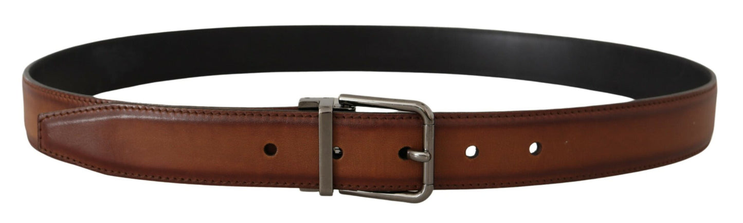 Elegant Leather Belt with Silver Tone Buckle