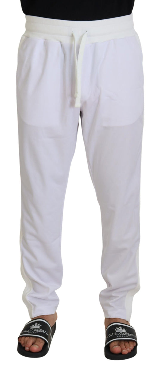 White Polyester Crown Logo Jogger Pants