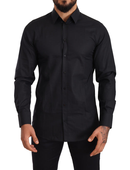 Elegant Black Slim Fit Cotton Shirt