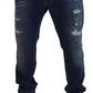 Blue Tattered Cotton Stretch Slim Denim Jeans