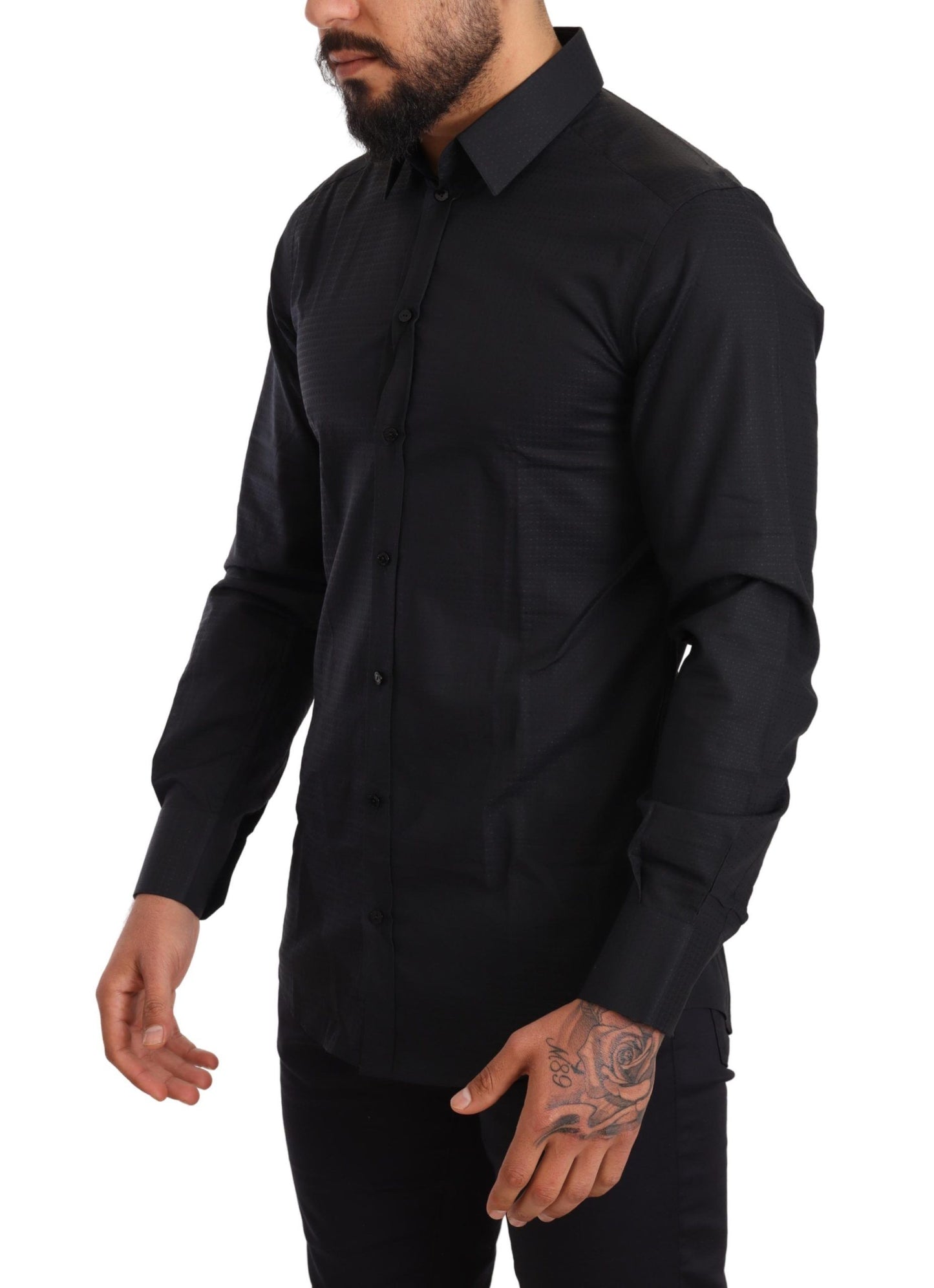 Elegant Black Slim Fit Cotton Shirt