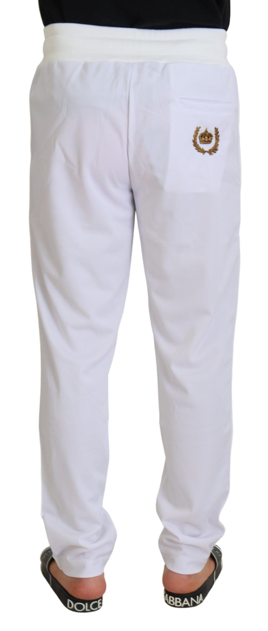 White Polyester Crown Logo Jogger Pants