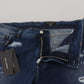 Blue Tattered Cotton Stretch Slim Denim Jeans