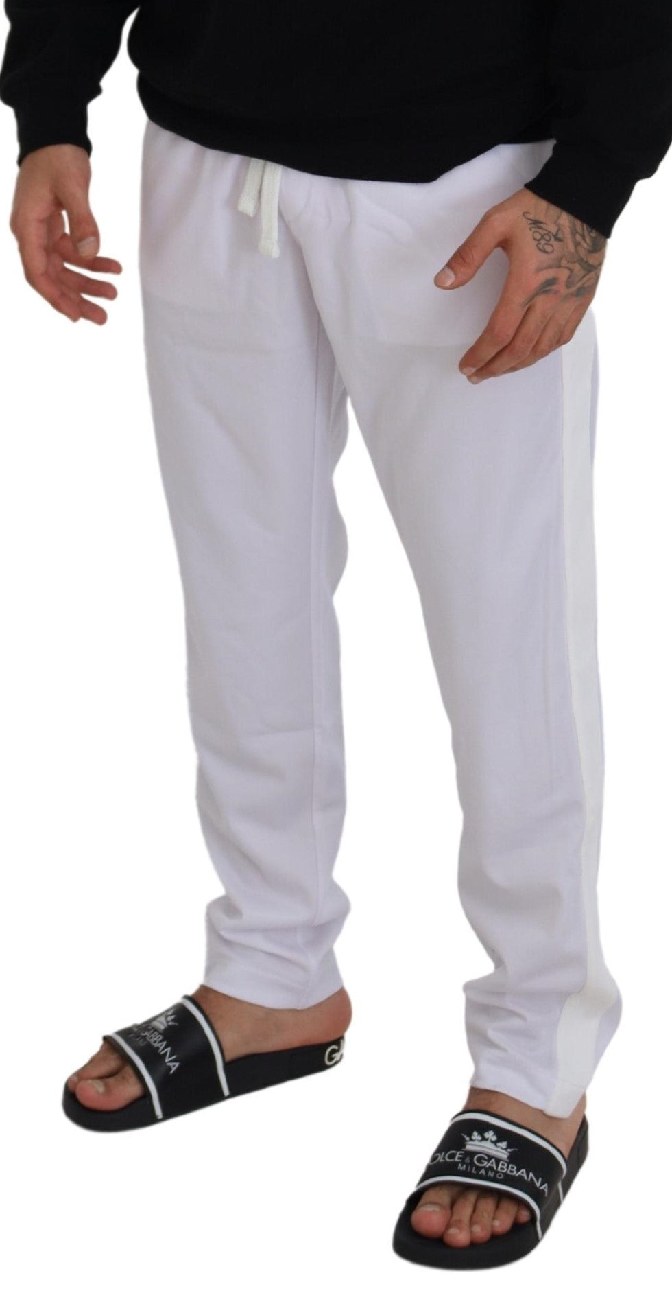 White Polyester Crown Logo Jogger Pants