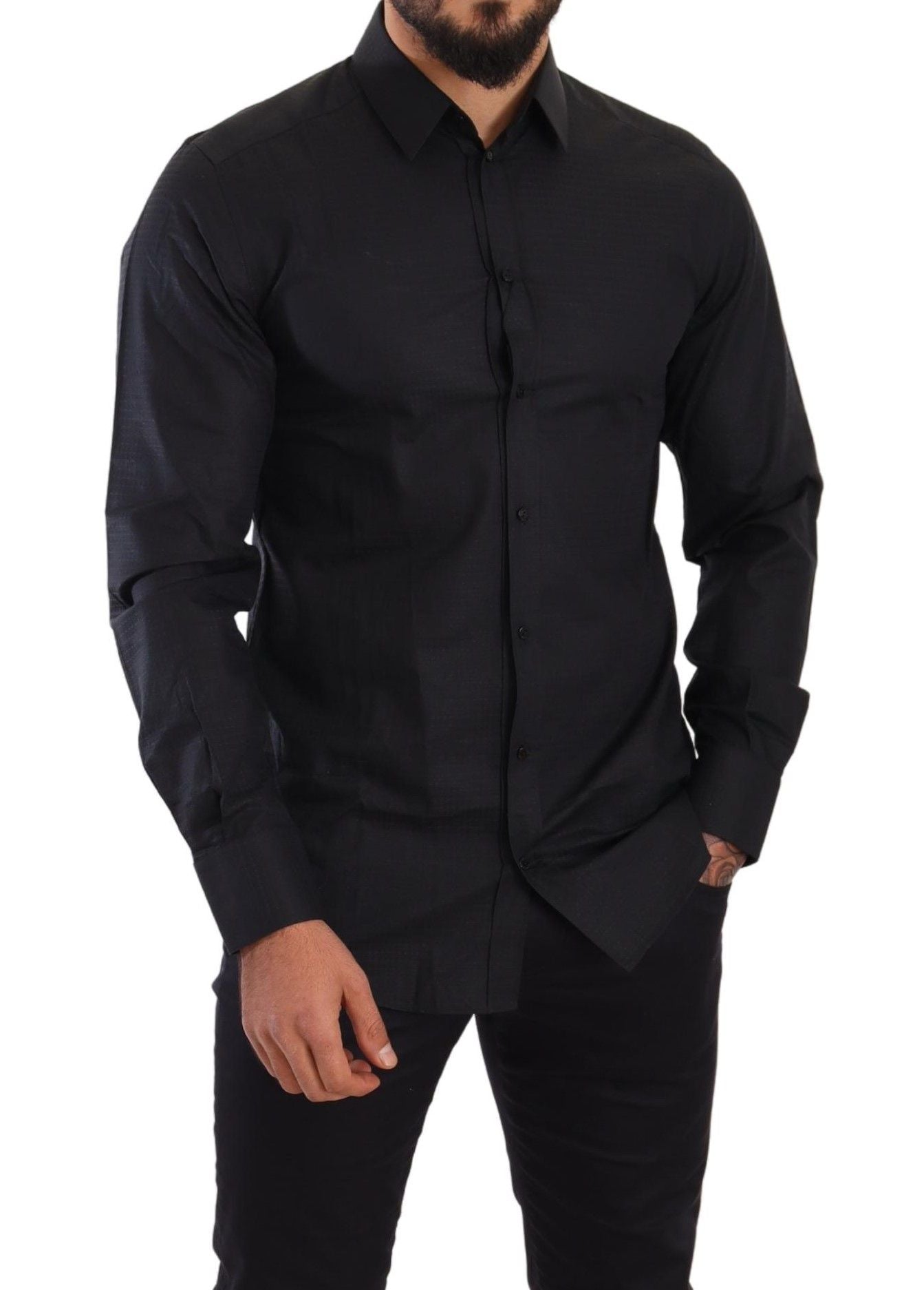 Elegant Black Slim Fit Cotton Shirt