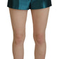 Blue Green Silk High Waist Hot Pants Shorts