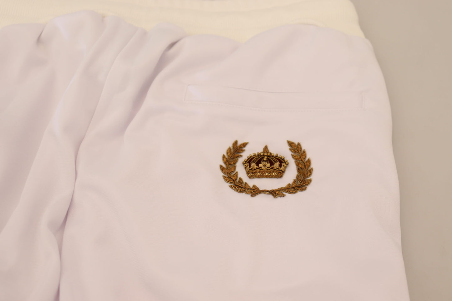 White Polyester Crown Logo Jogger Pants