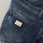 Blue Tattered Cotton Stretch Slim Denim Jeans