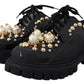 Black Leather Trekking Derby Embellished Shoes
