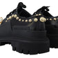 Black Leather Trekking Derby Embellished Shoes