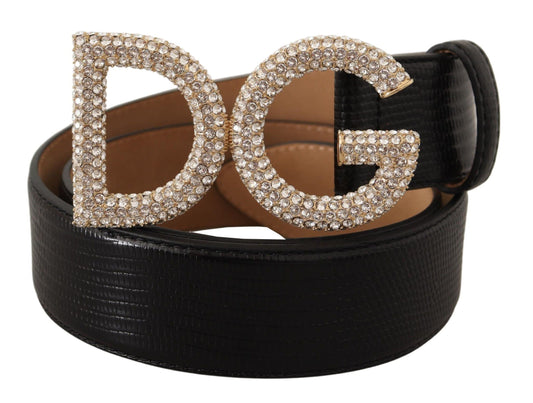 Elegant Textured Leather Crystal Belt