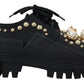Black Leather Trekking Derby Embellished Shoes
