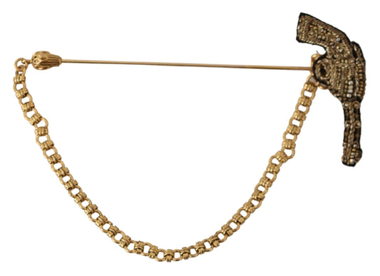 Chic Gold Brass Revolver Lapel Pin