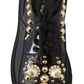 Black Leather Trekking Derby Embellished Shoes