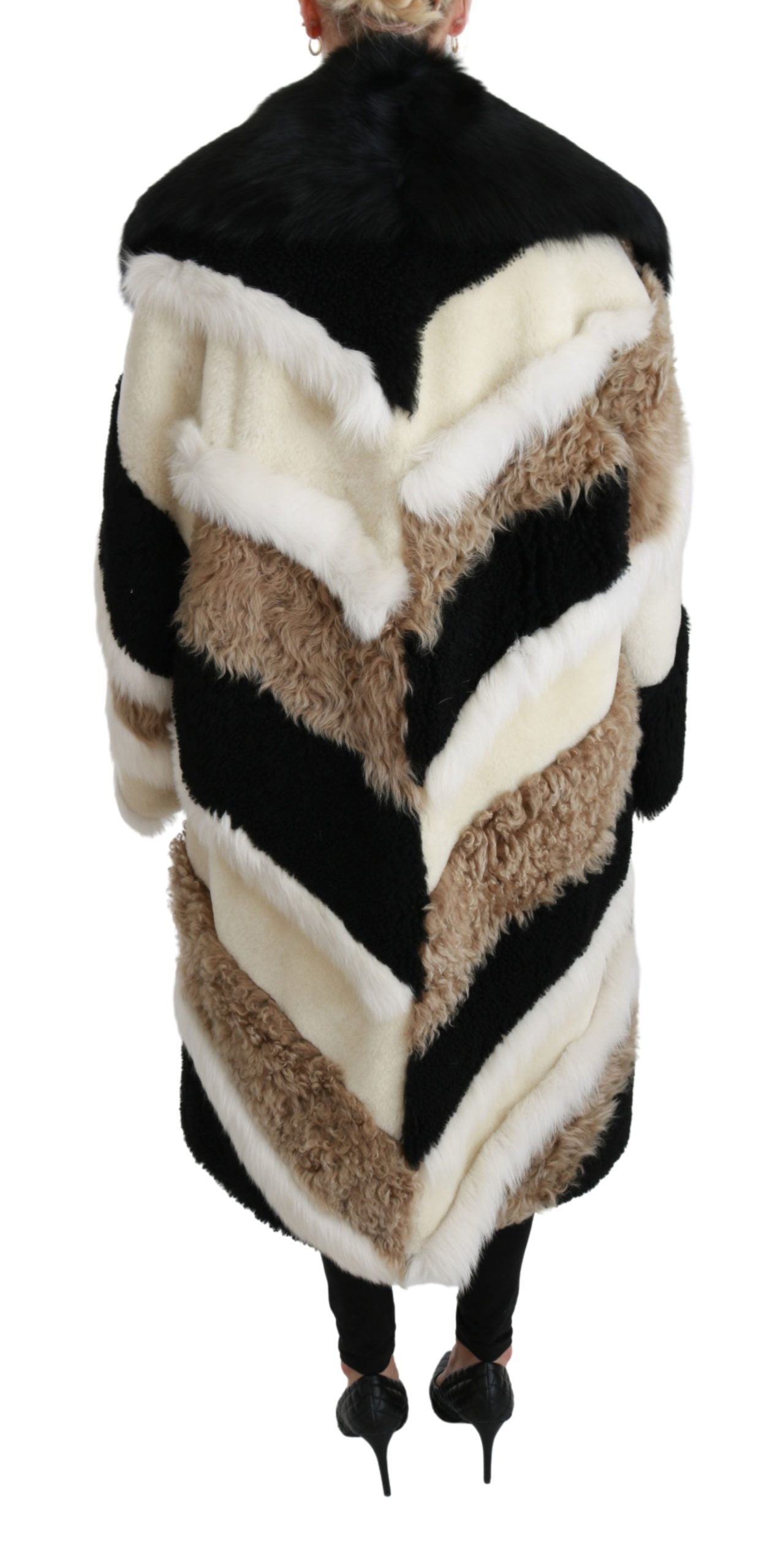 Elegant Multicolor Shearling Cape Coat