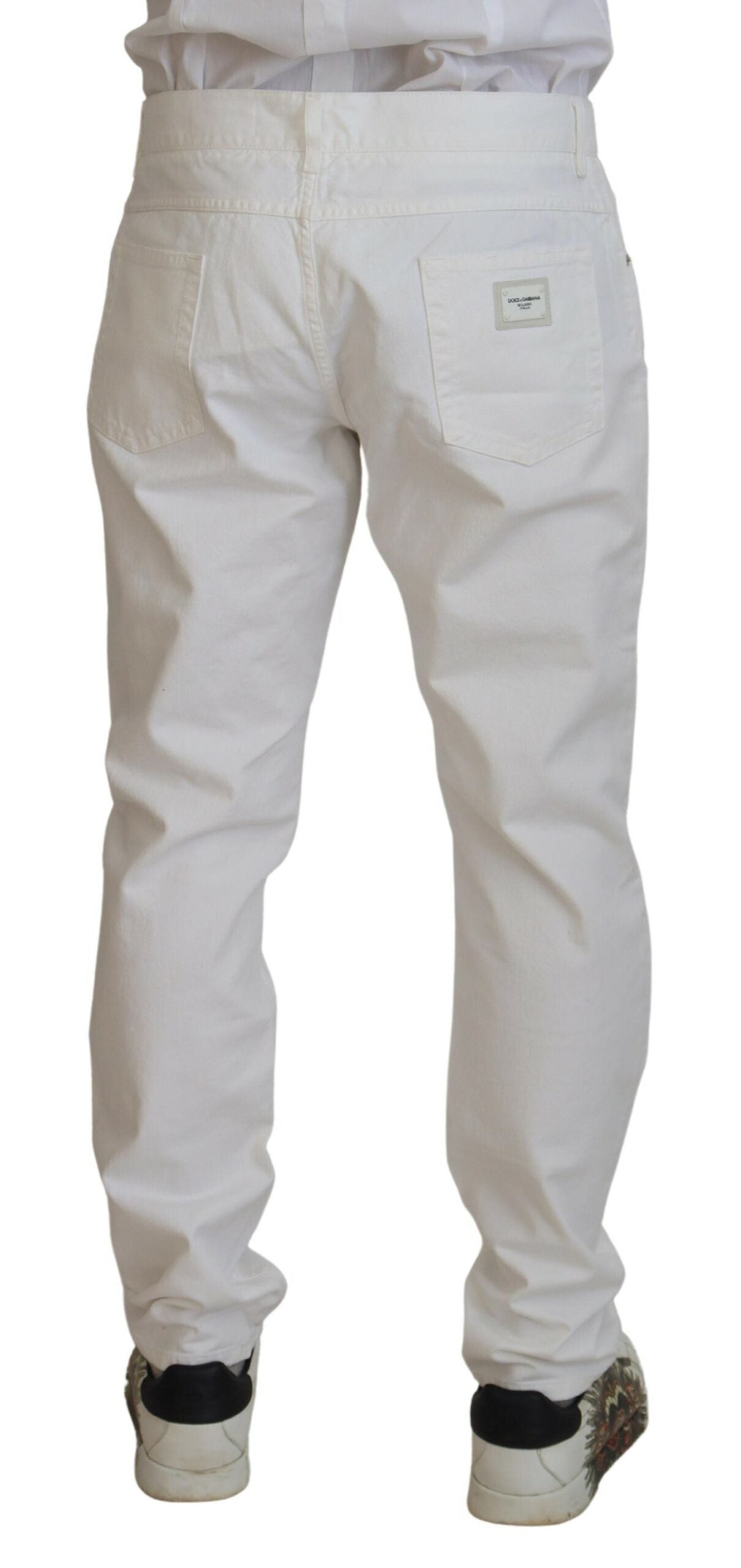 Elegant White Cotton Denim Jeans