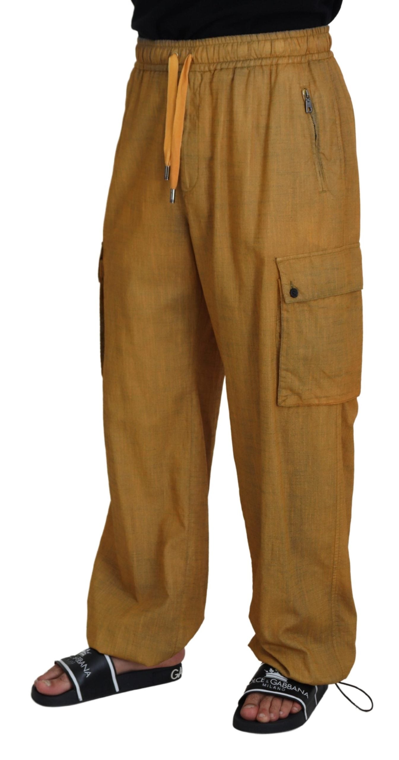 Brown Linen Drawstring Cargo Pants