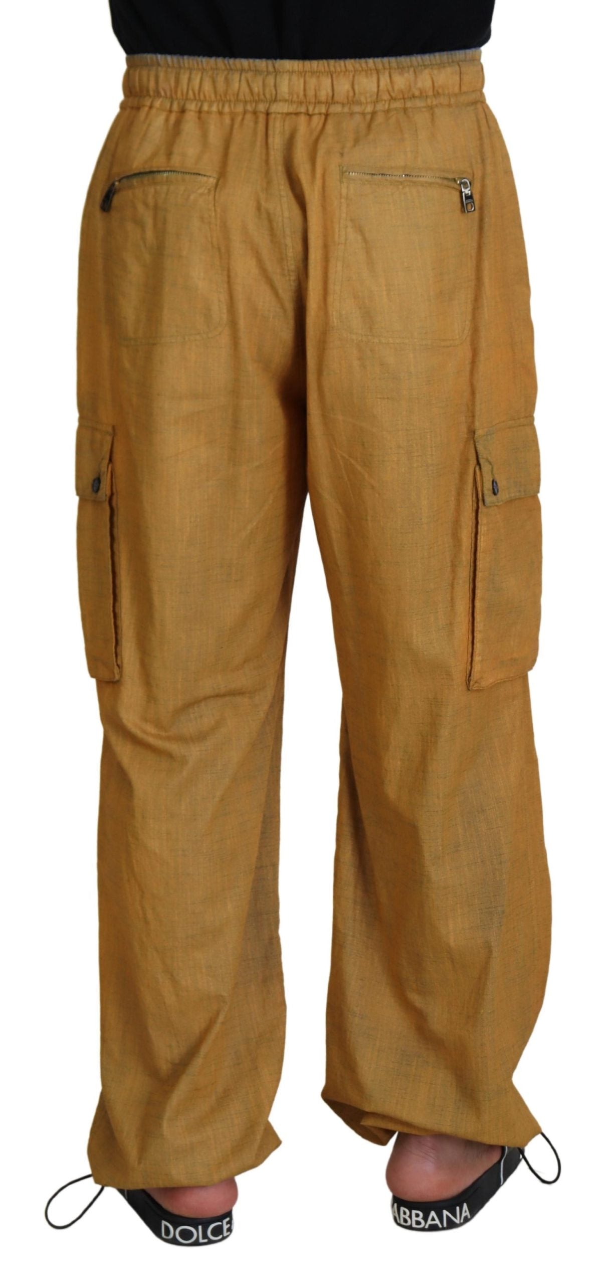 Brown Linen Drawstring Cargo Pants