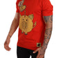 Chic Red Piggy Bank Print Tee with Black Piping