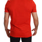 Chic Red Piggy Bank Print Tee with Black Piping
