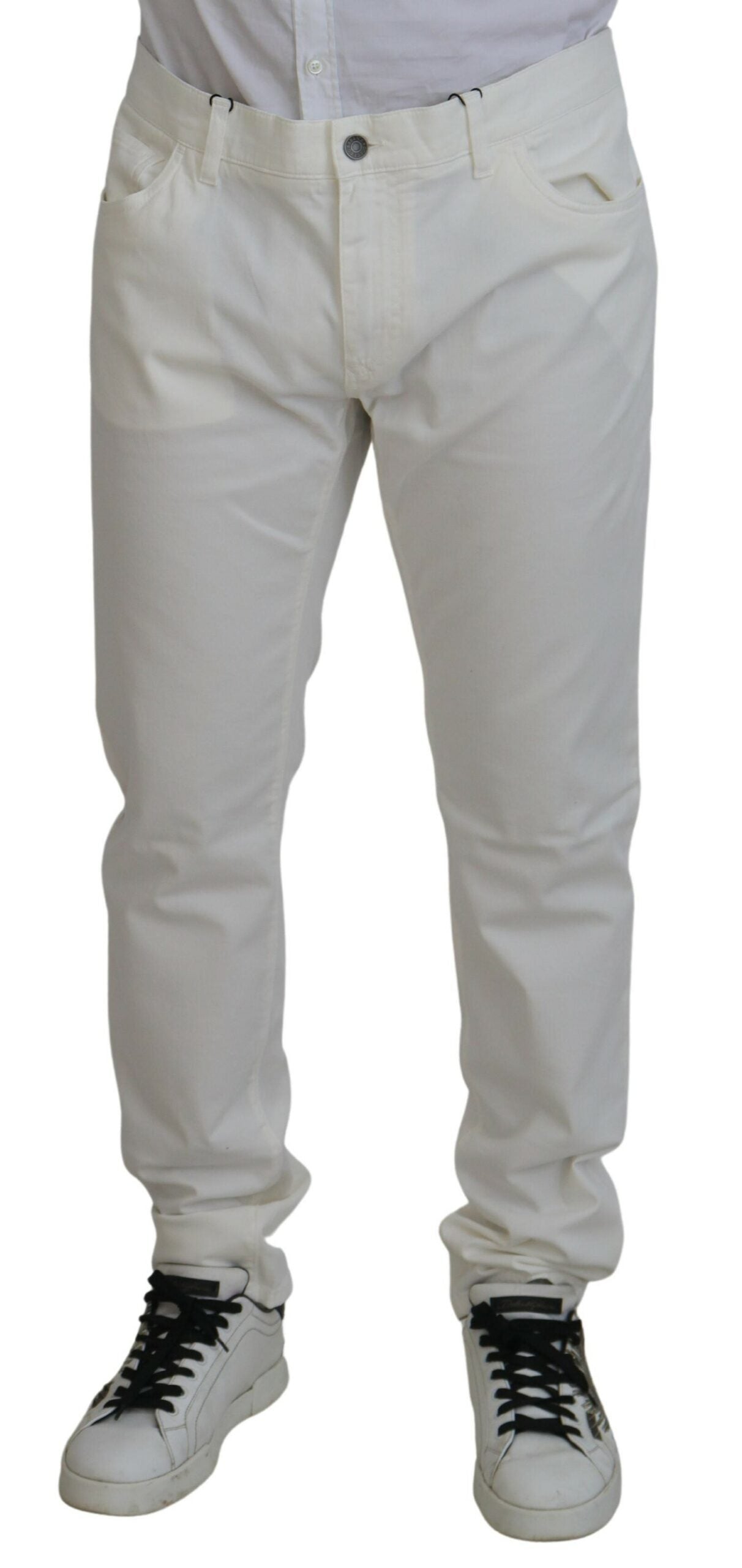 Elegant White Cotton Elastane Jeans