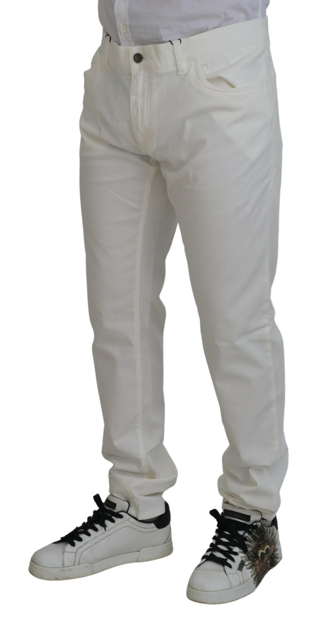 Elegant White Cotton Elastane Jeans