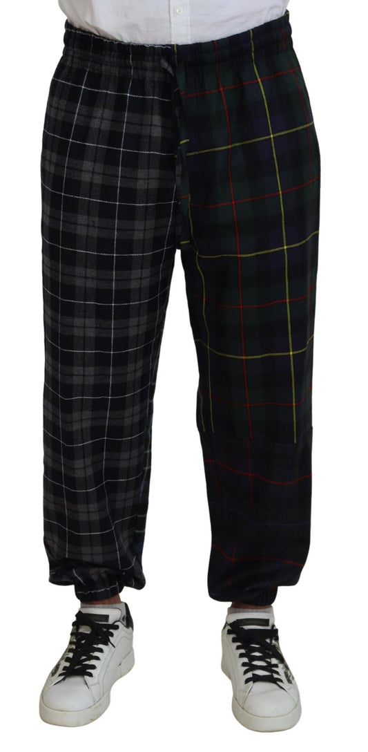 Multicolor Checkered Wool Men Jogger Pants