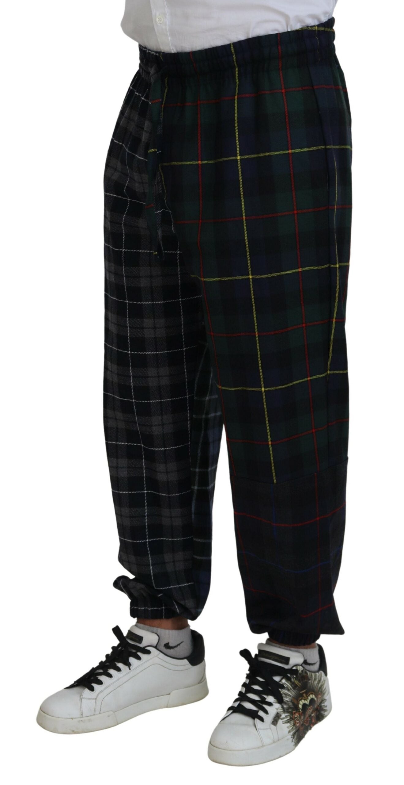 Multicolor Checkered Wool Men Jogger Pants