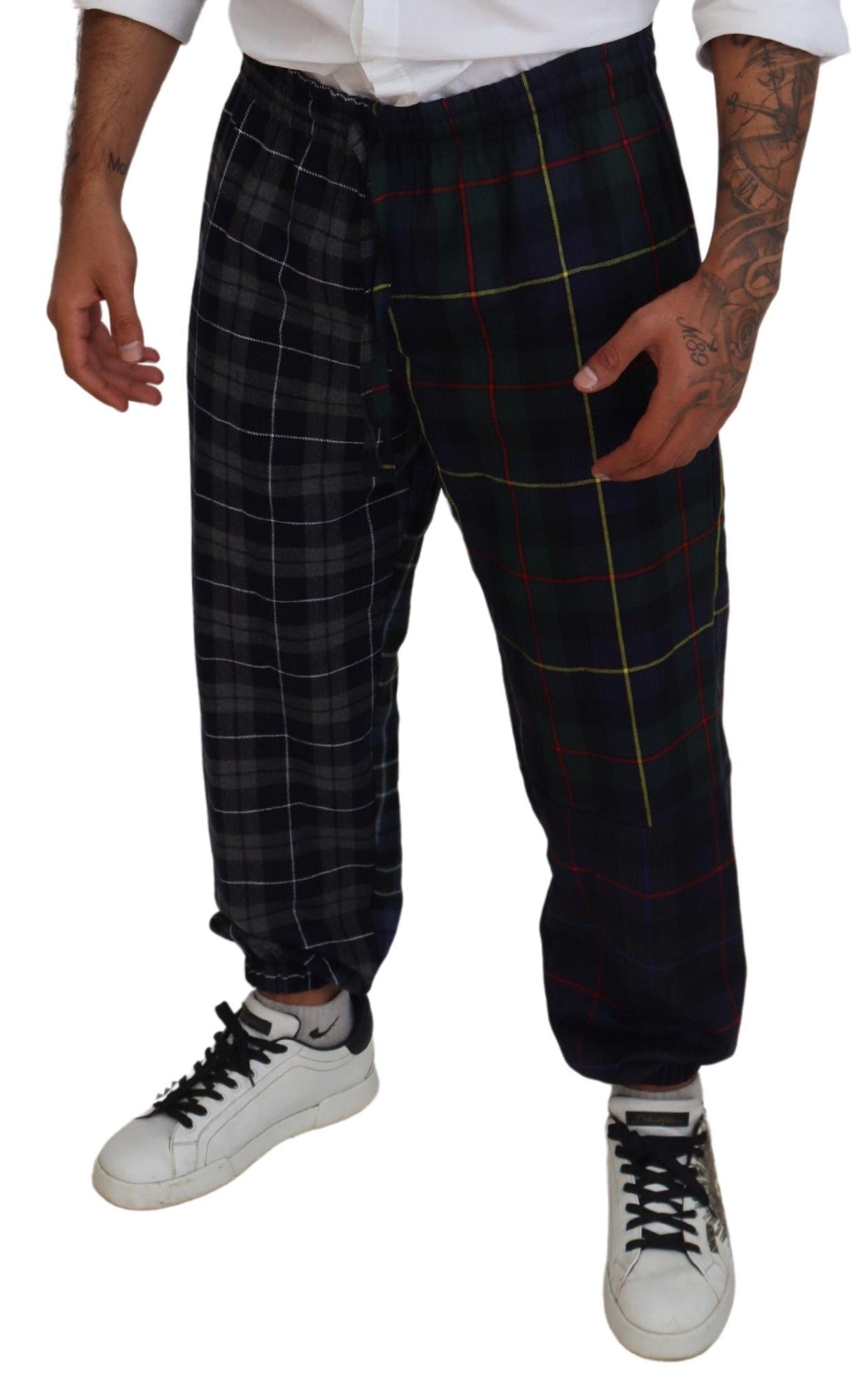 Multicolor Checkered Wool Men Jogger Pants