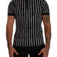Black White Striped Polo Short Sleeve  T-shirt