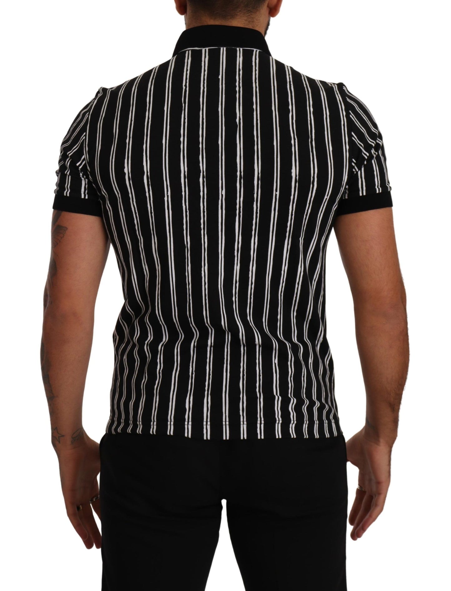 Black White Striped Polo Short Sleeve  T-shirt