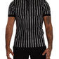 Black White Striped Polo Short Sleeve  T-shirt