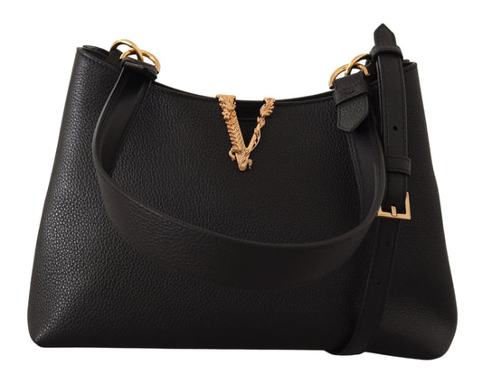 Elegant Black Grainy Leather Shoulder Bag