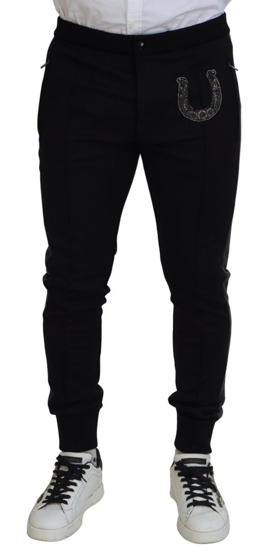 Black Wool Horseshoe Jogger Pants