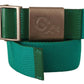 Green Cotton Silver Logo Metal Buckle Waist Belt