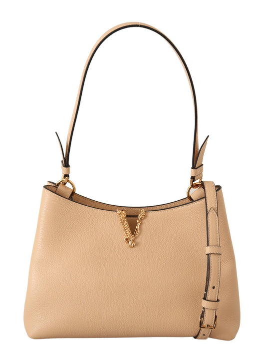 Elegant Nude Grainy Leather Shoulder Bag