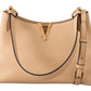 Elegant Nude Grainy Leather Shoulder Bag