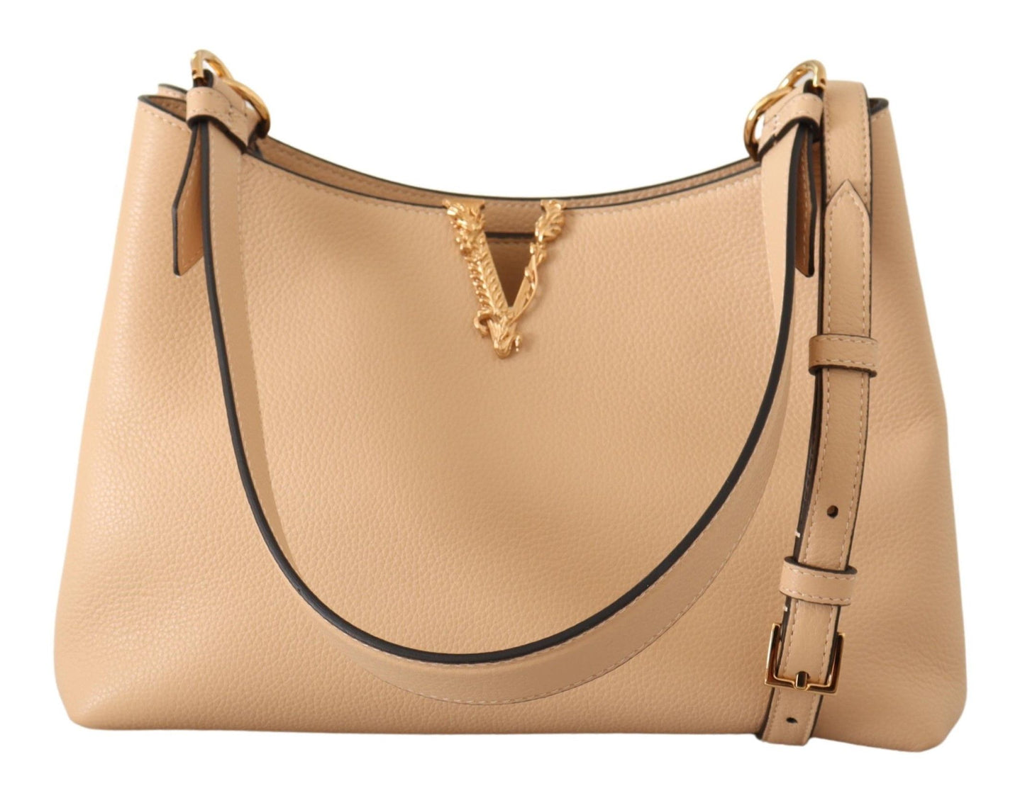 Elegant Nude Grainy Leather Shoulder Bag