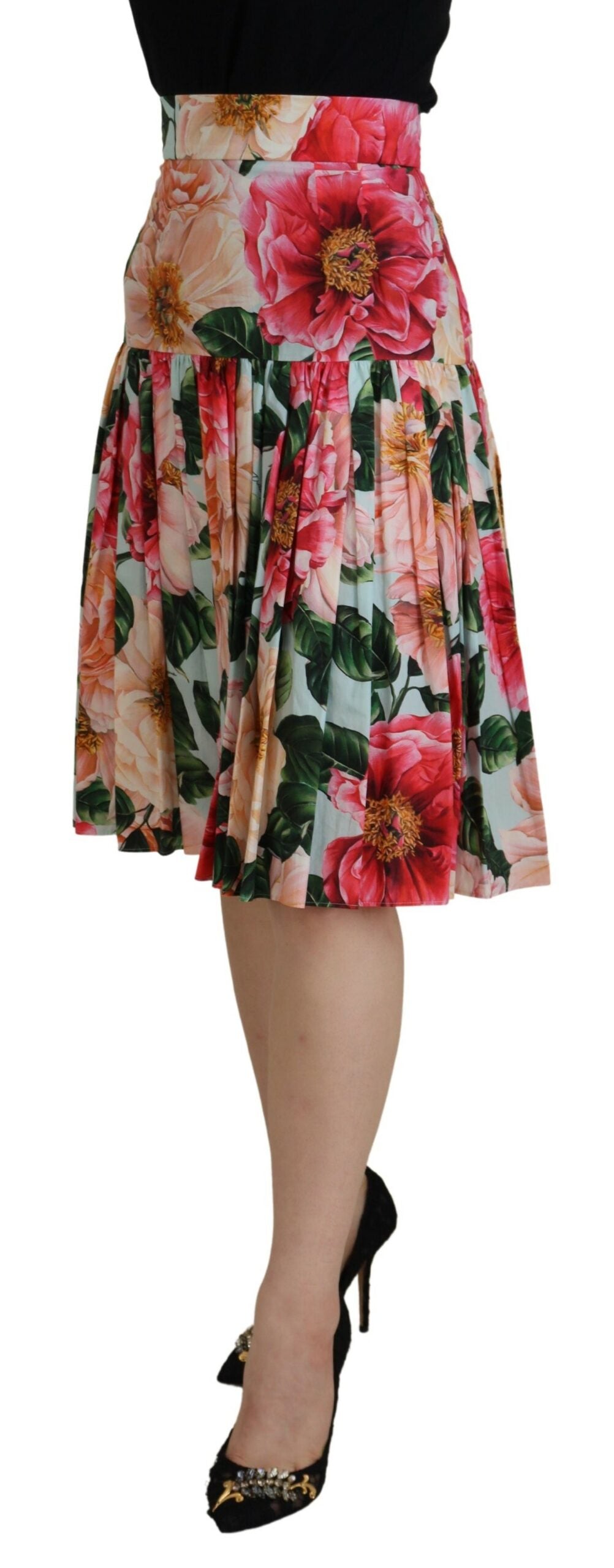 Chic High Waist Floral Knee Length Skirt