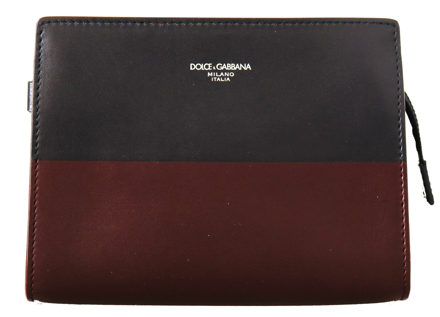 Elegant Leather Clutch in Gray & Bordeaux
