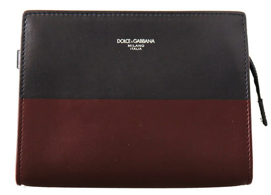 Elegant Leather Clutch in Gray & Bordeaux