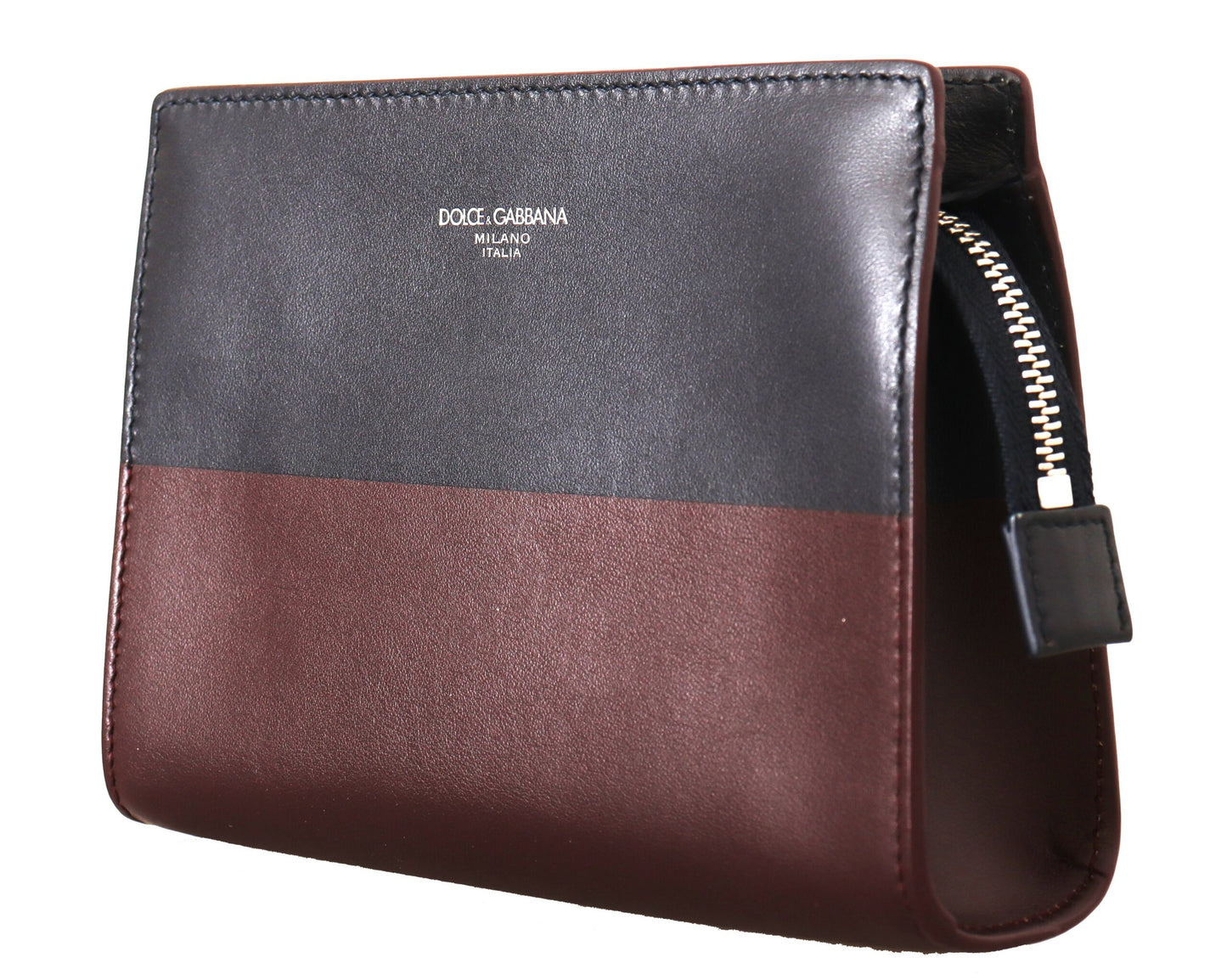 Elegant Leather Clutch in Gray & Bordeaux