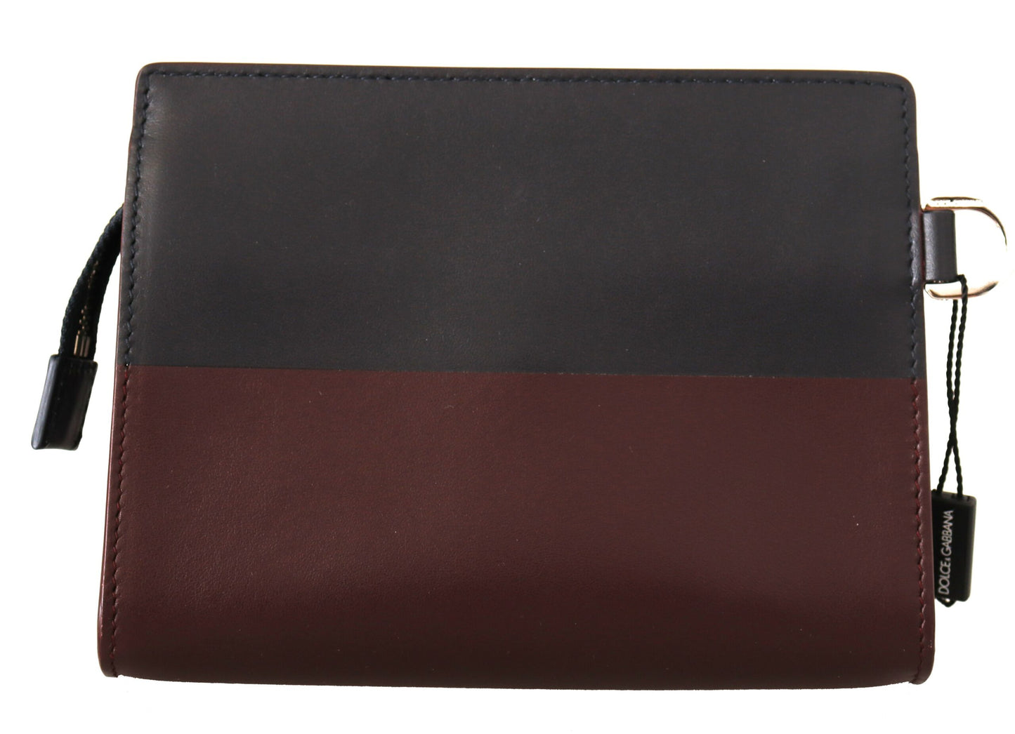 Elegant Leather Clutch in Gray & Bordeaux