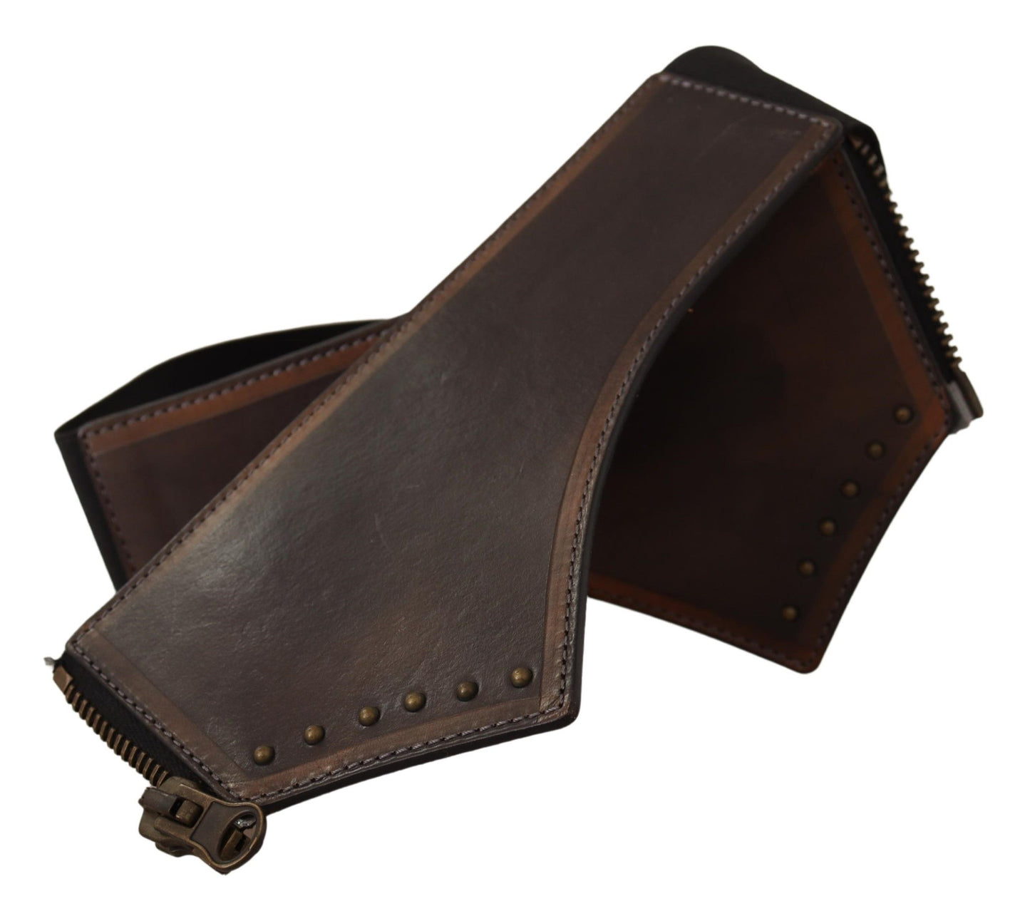 Elegant Brown Leather Waist Belt with Zipper Closure