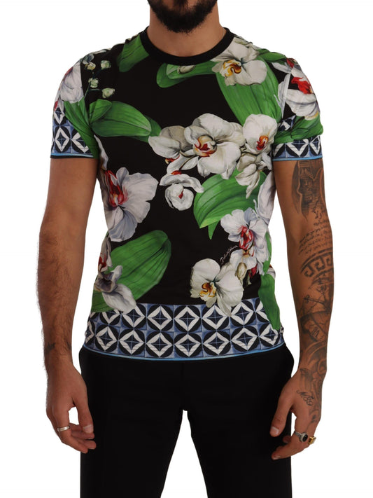 Black Floral Print Crewneck T-shirt