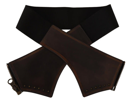 Elegant Brown Leather Waist Belt with Zipper Closure