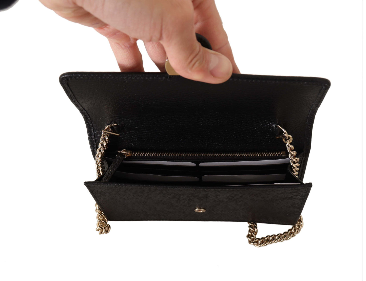 Elegant Black Leather Shoulder Bag with GG Snap